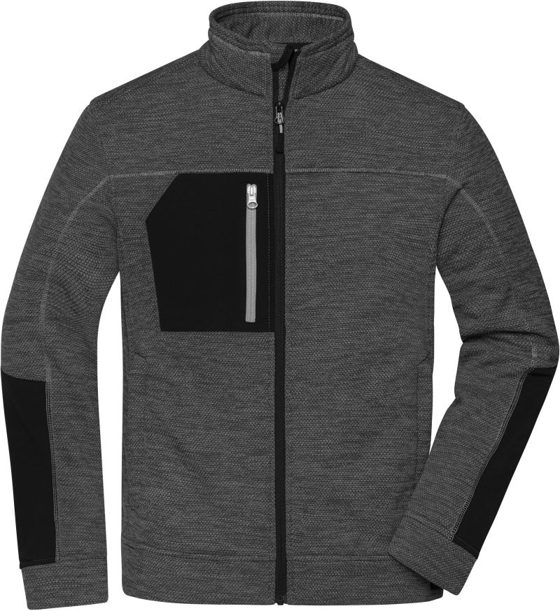 Levně Pánská pletená fleecová bunda - black melange/black/silver