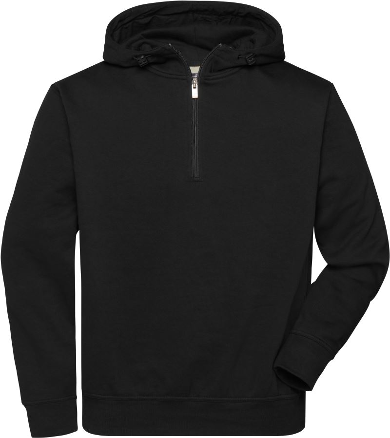 Levně Prac. mikina z bio bavlny, kapuce, "1/4" zip - black