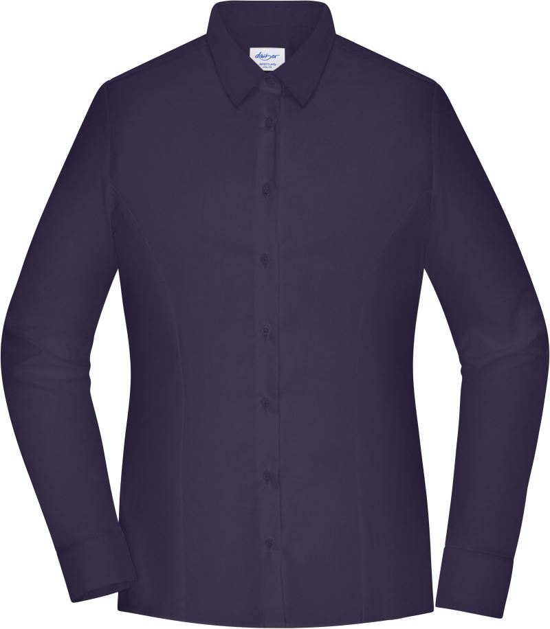 Levně Popelínová halenka slim fit s dlouhým rukávem - deep purple