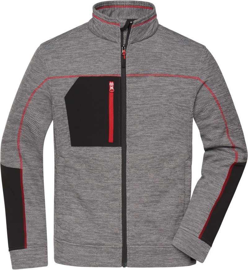 Levně Pánská pletená fleecová bunda - carbon melange/black/red