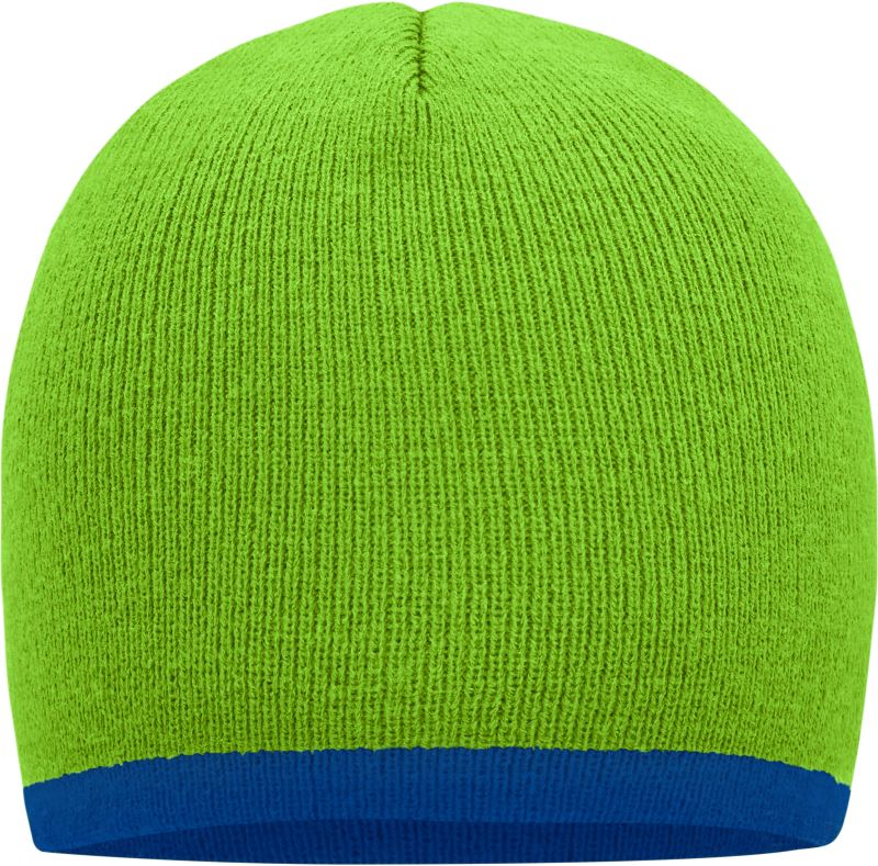 Levně Pletená čepice s kontrastním lemem - lime green/royal