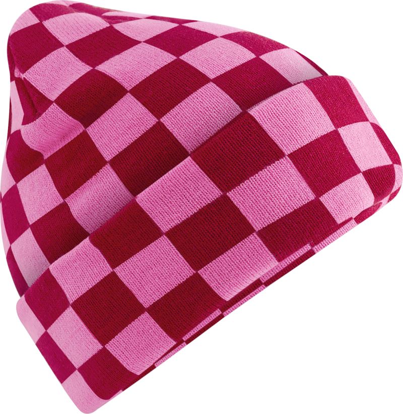 Levně Pletená čepice "Checkerboard" - classic red/true pink