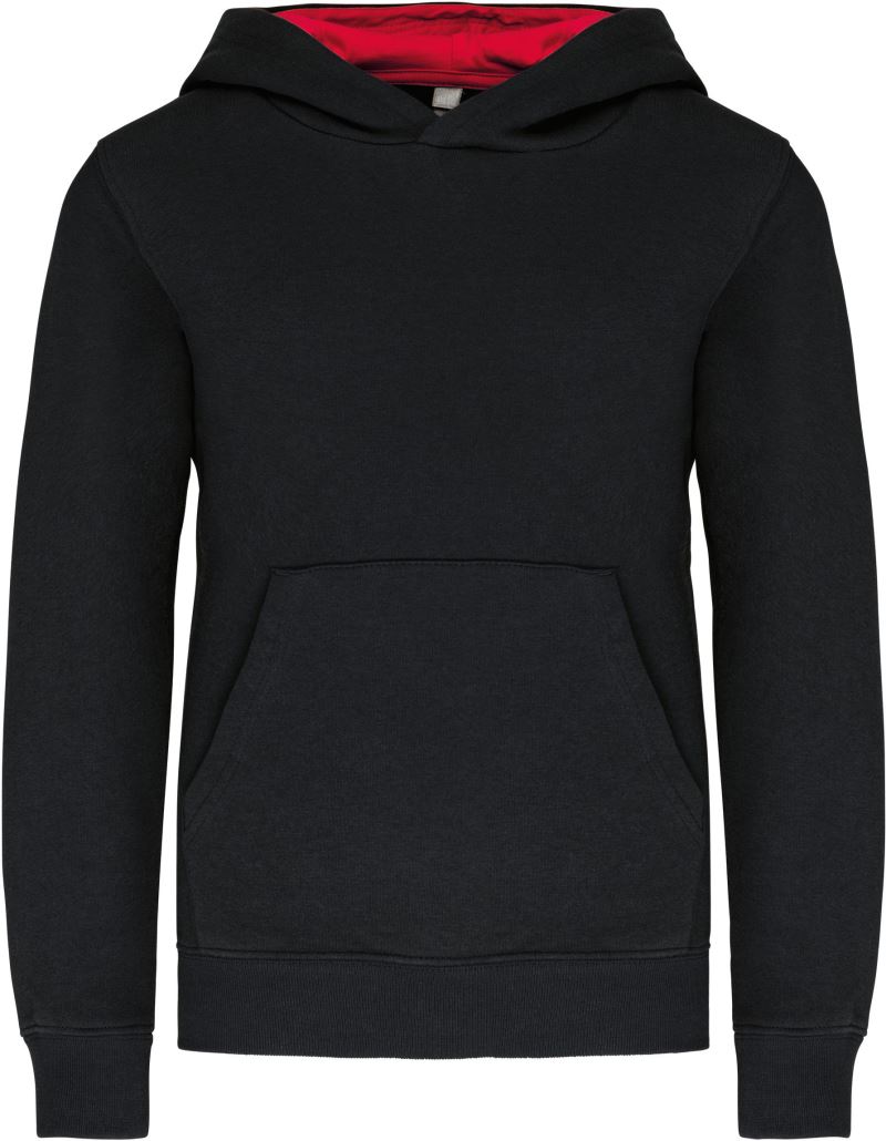 Levně Dětská kontrastní mikina s kapucí - black/red