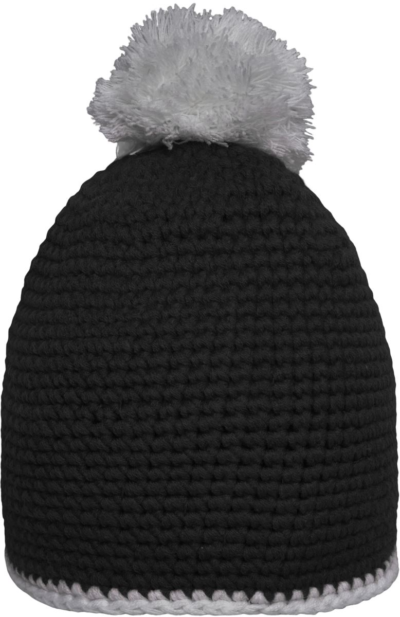 Levně Háčkovaná čepice s kontrastním lemem a bambulí - black/light grey