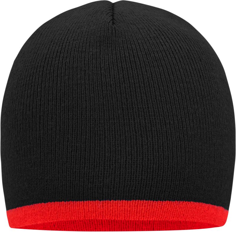 Levně Pletená čepice s kontrastním lemem - black/red