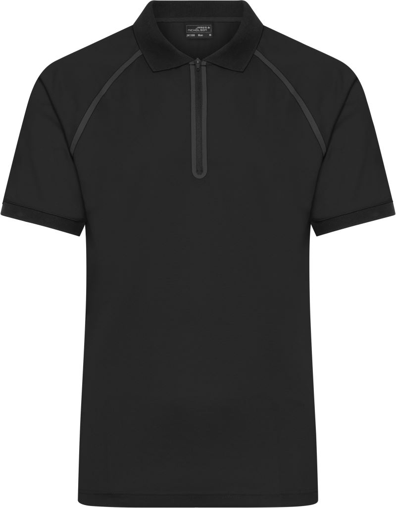 Levně Pánské piqué polo se zipem - black/black