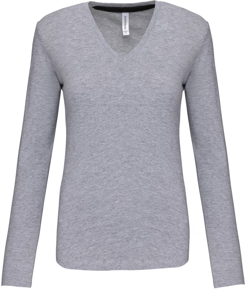 Levně Dámské tričko s výstřihem do V, dlouhý rukáv - oxford grey