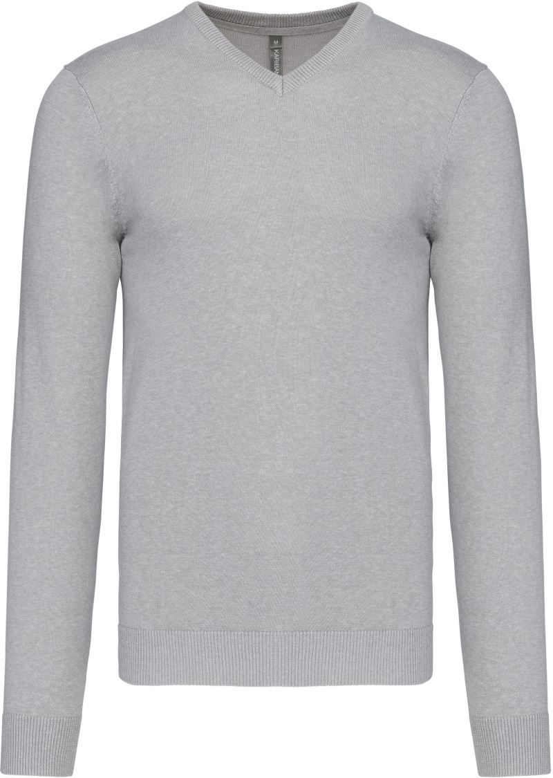Pánský svetr s výstřihem do V - grey melange