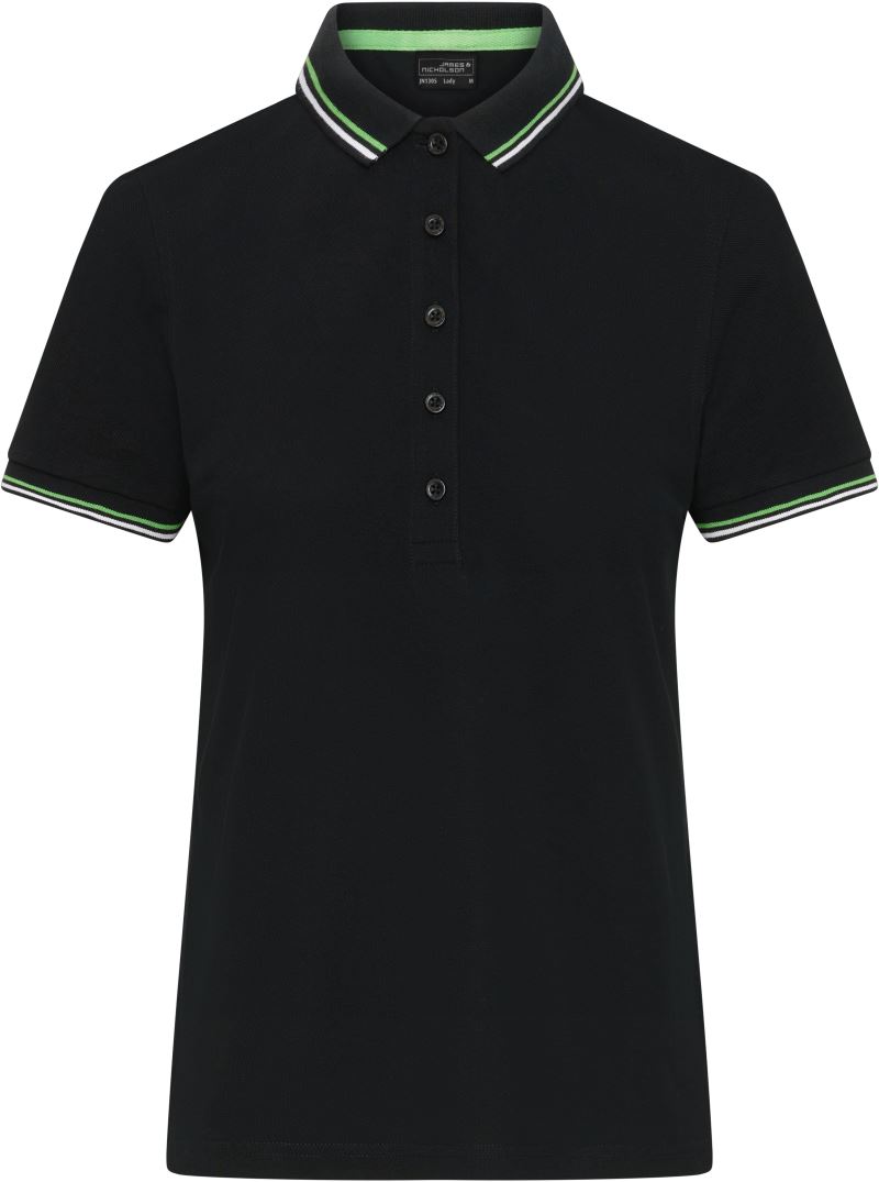 Levně Dámské těžké piqué polo s proužky - black/white/lime green