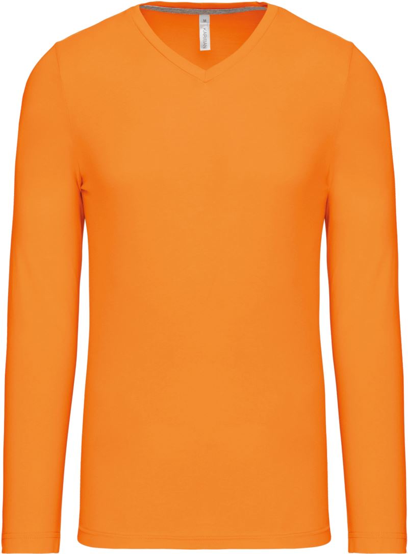 Levně Pánské tričko s výstřihem do V, dlouhý rukáv - orange