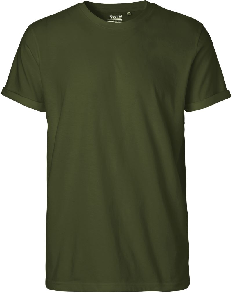 Levně Pánské bio tričko s ohrnutými rukávy - military