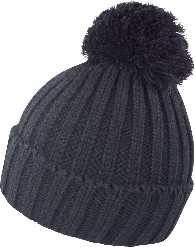 Levně Pletená čepice s bambulí - black