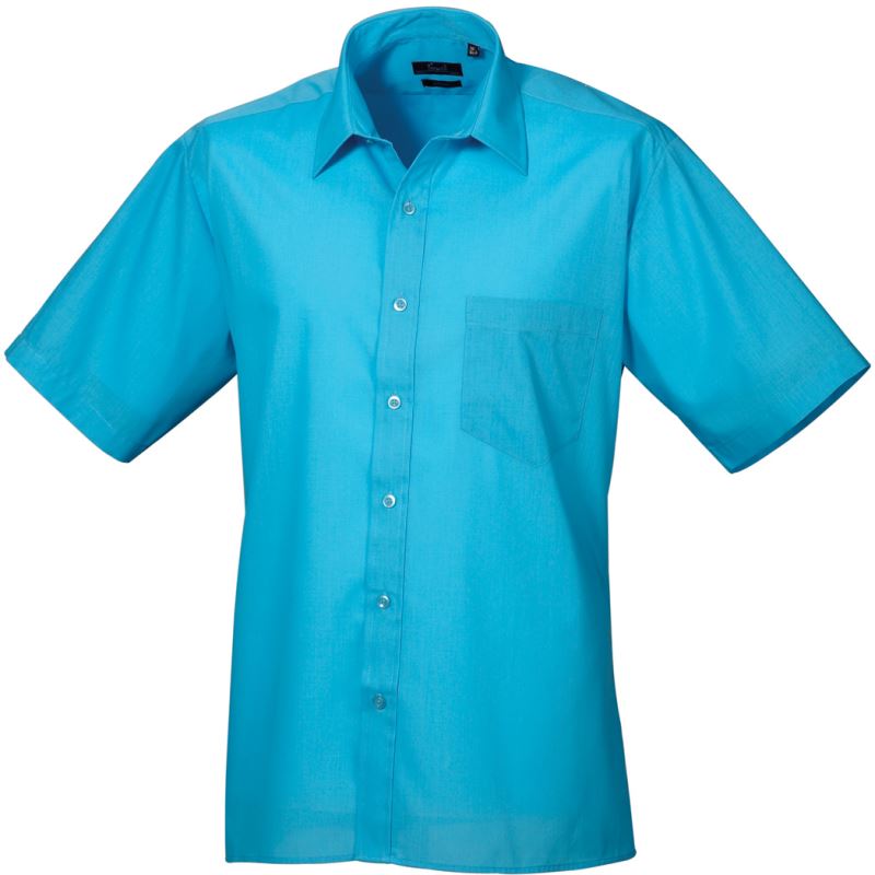 Levně Popelínová košile s krátkým rukávem - turquoise