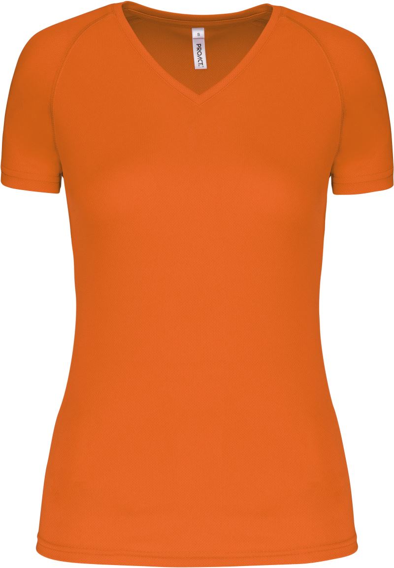 Levně Dámské sportovní tričko s výstřihem do V - fluorescent orange