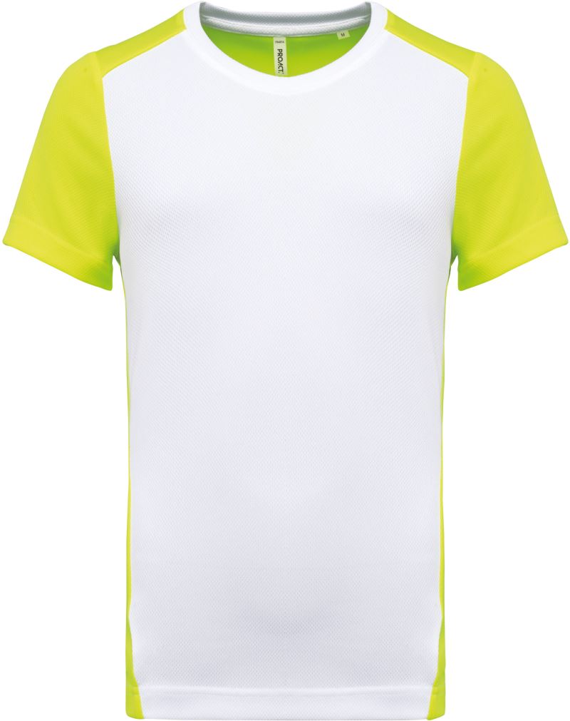 Levně Pánské kontrastní sportovní tričko - white/fluorescent yellow
