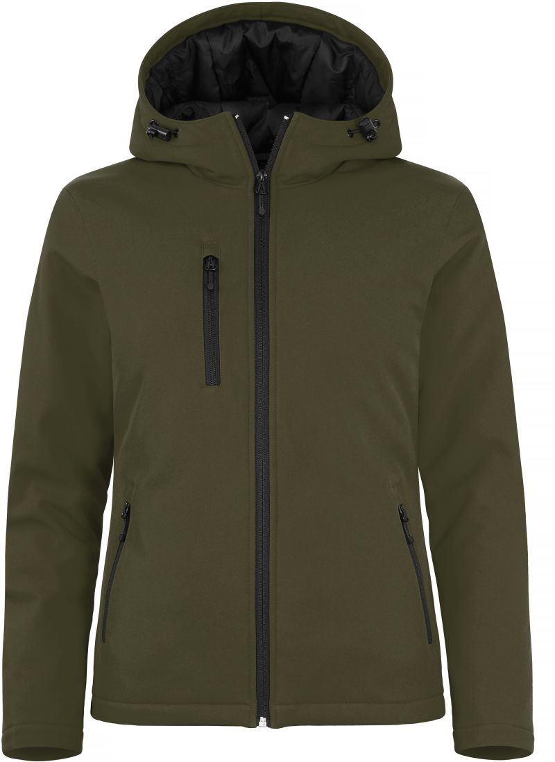Levně Dámská zateplená softshellová bunda s kapucí - fog green