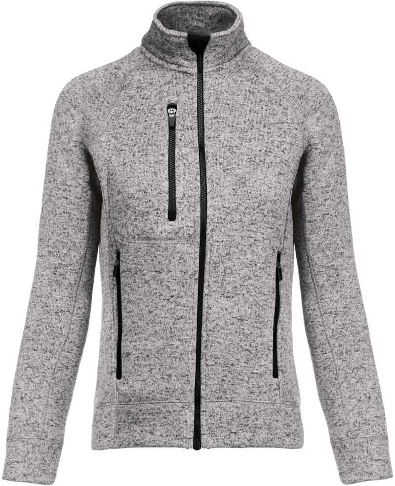 Levně Dámská melanžová pletená fleecová bunda - light grey melange