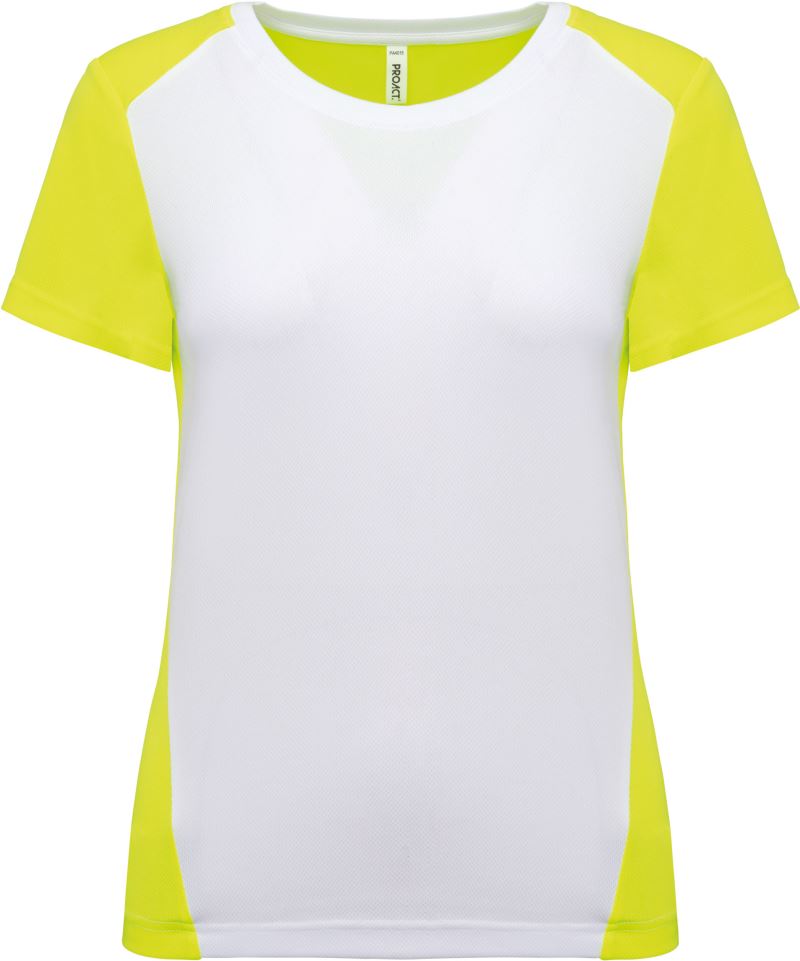 Levně Dámské kontrastní sportovní tričko - white/fluorescent yellow