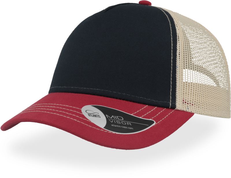 Levně 5 panelová síťovaná kšiltovka "Rapper Canvas" - navy/burgundy/beige