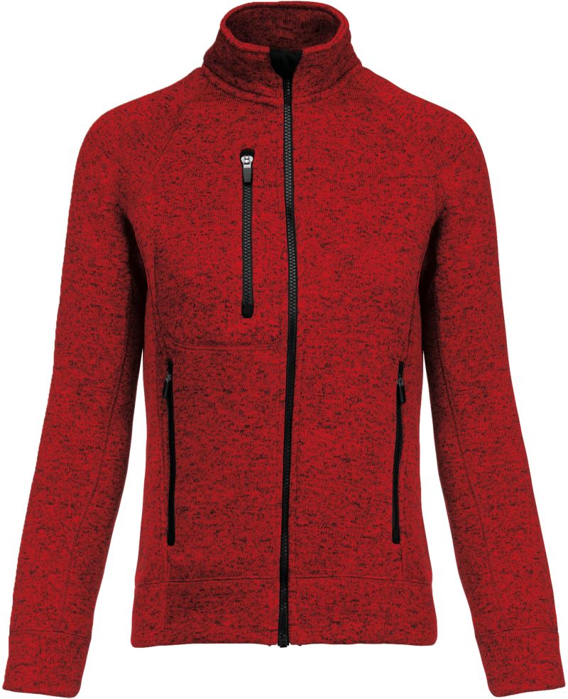 Levně Dámská melanžová pletená fleecová bunda - red melange