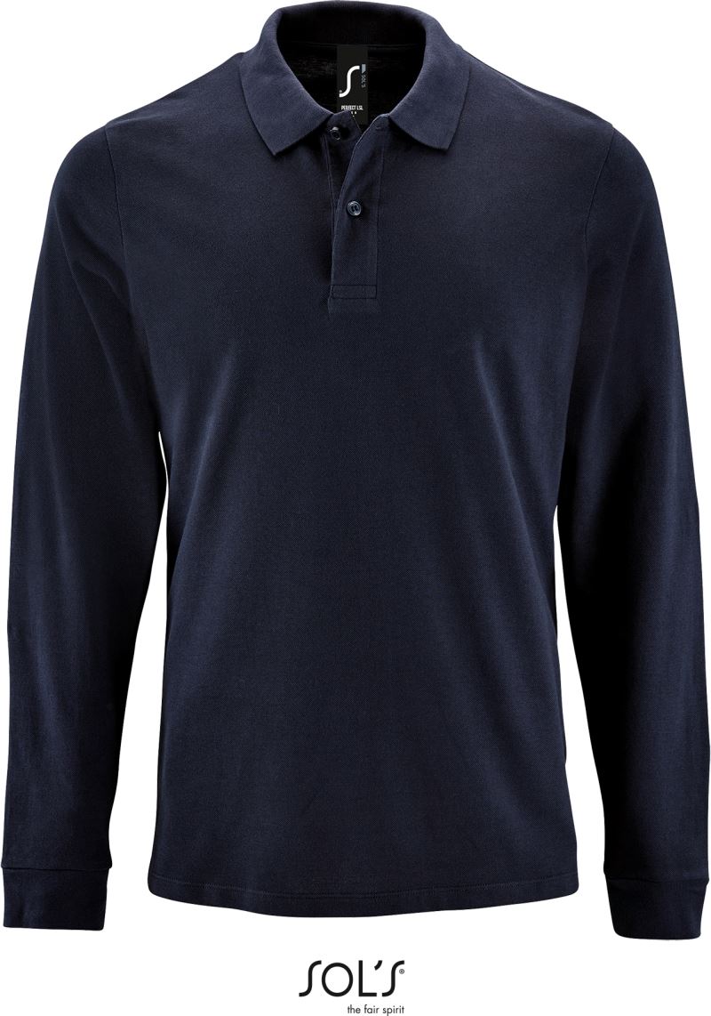 Levně Pánské piqué polo s dlouhým rukávem - french navy