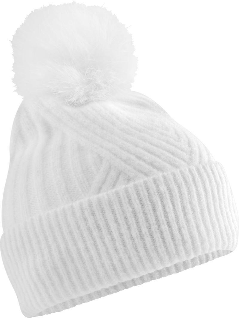 Levně Bavlněná čepice s bambulí "Snow Luxe" - white