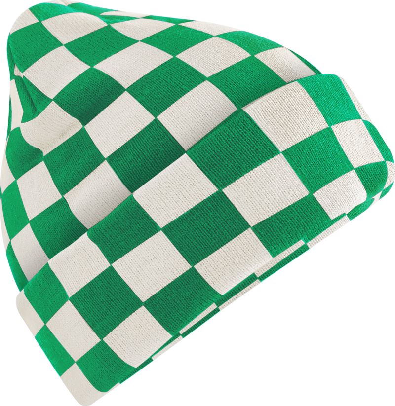 Levně Pletená čepice "Checkerboard" - kelly green/off white