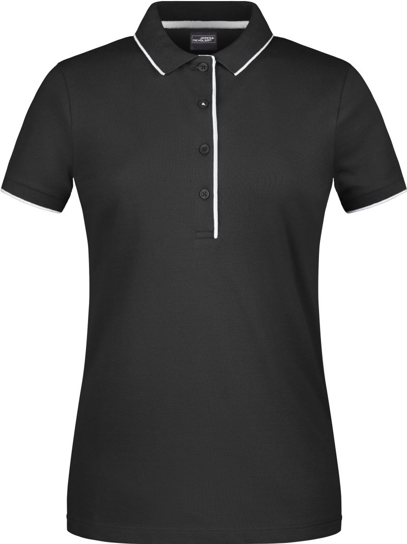 Levně Dámské piqué polo s kontrastní légou - black/silver