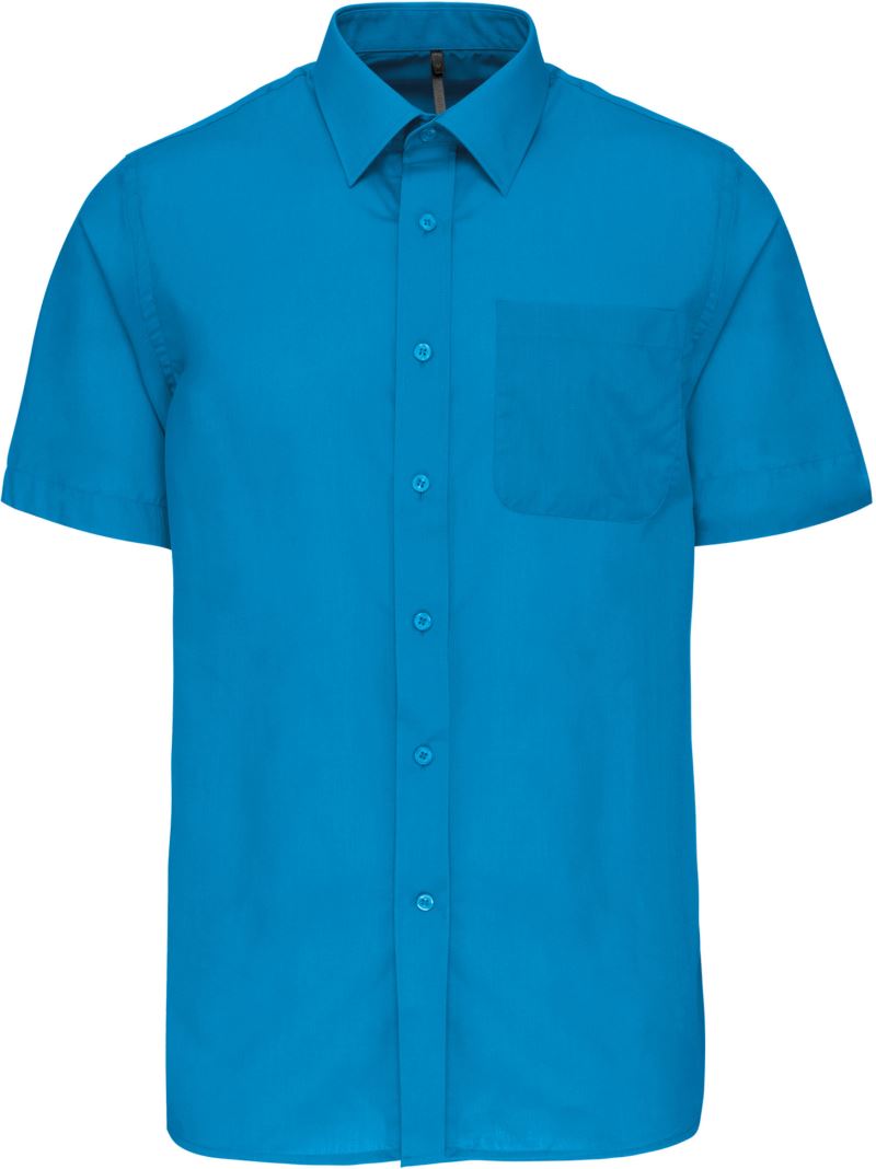 Levně Popelínová košile "Ace" s krátkým rukávem - bright turquoise