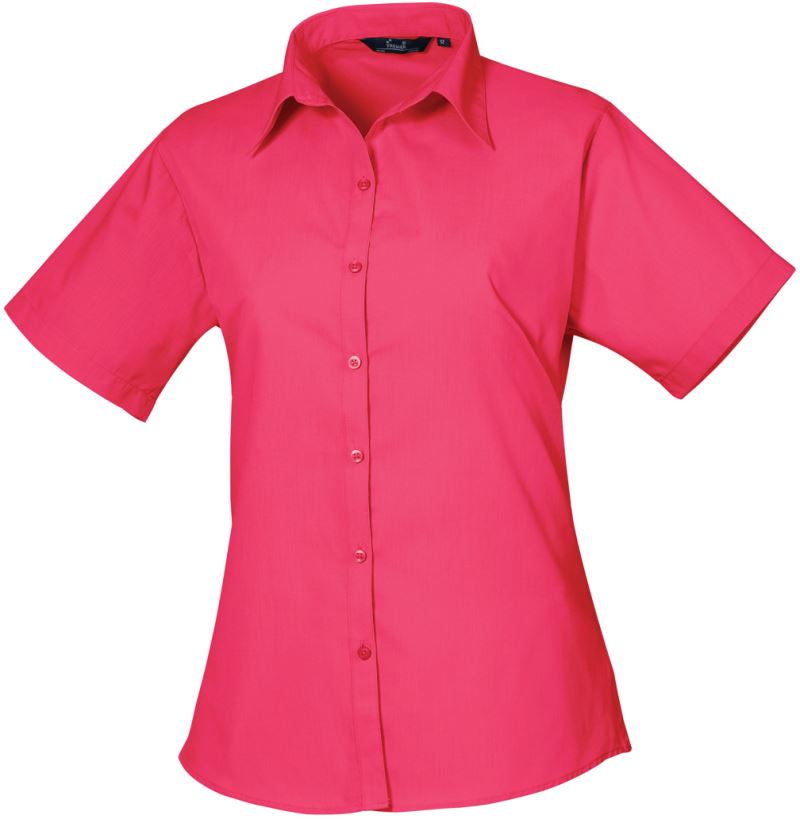 Levně Popelínová halenka s krátkým rukávem - hot pink
