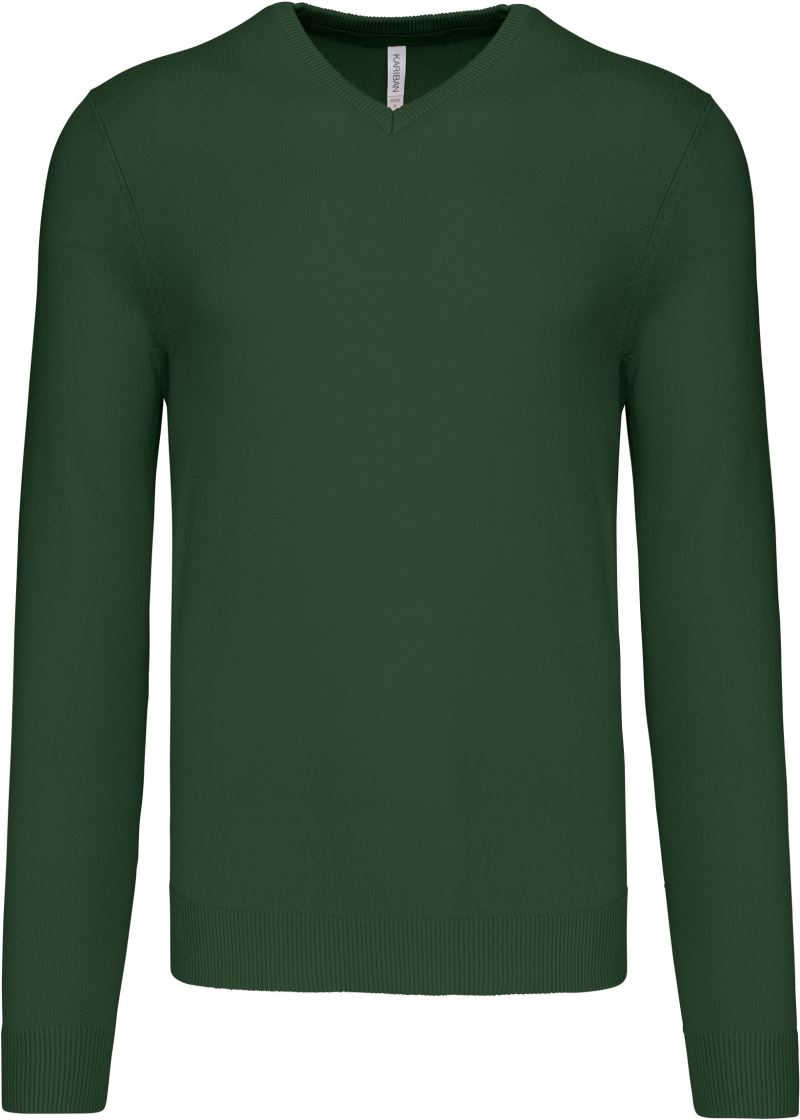 Levně Pánský svetr s výstřihem do V - forest green