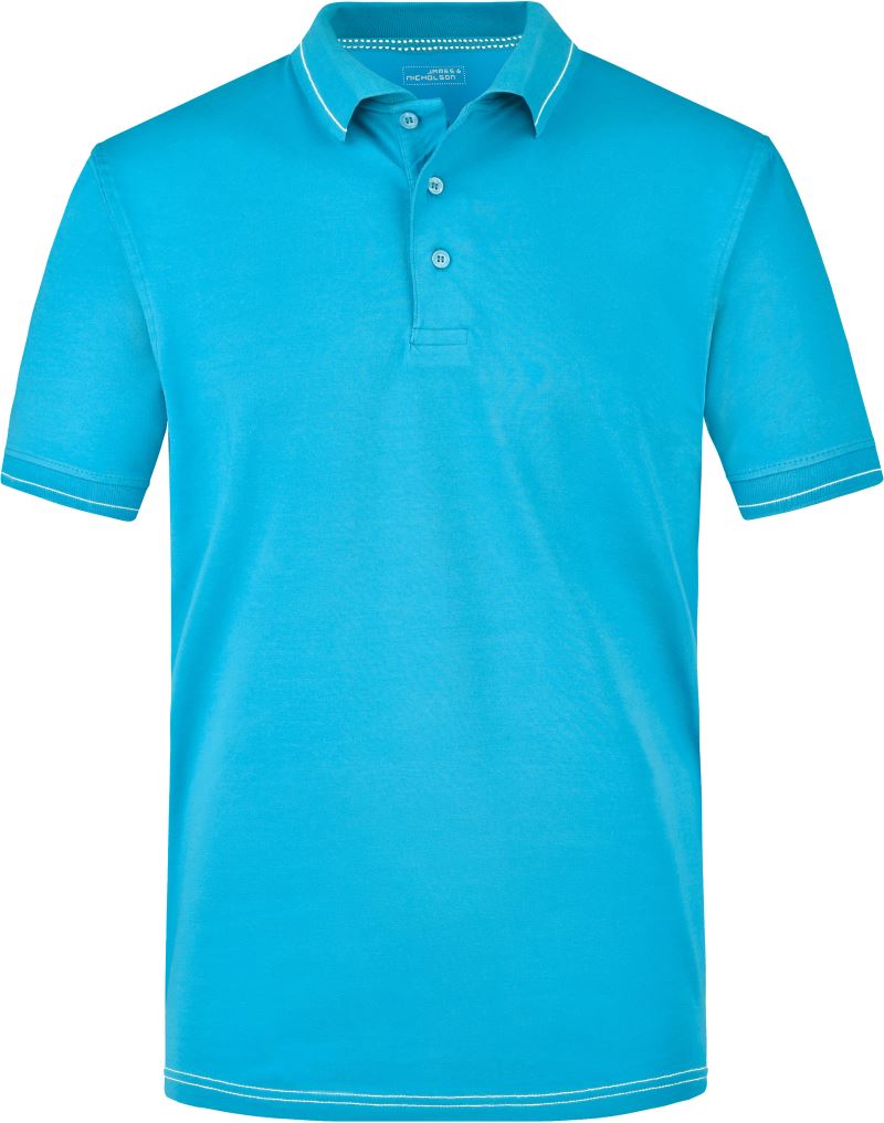 Levně Pánské žerzejové elastické polo - aqua/white