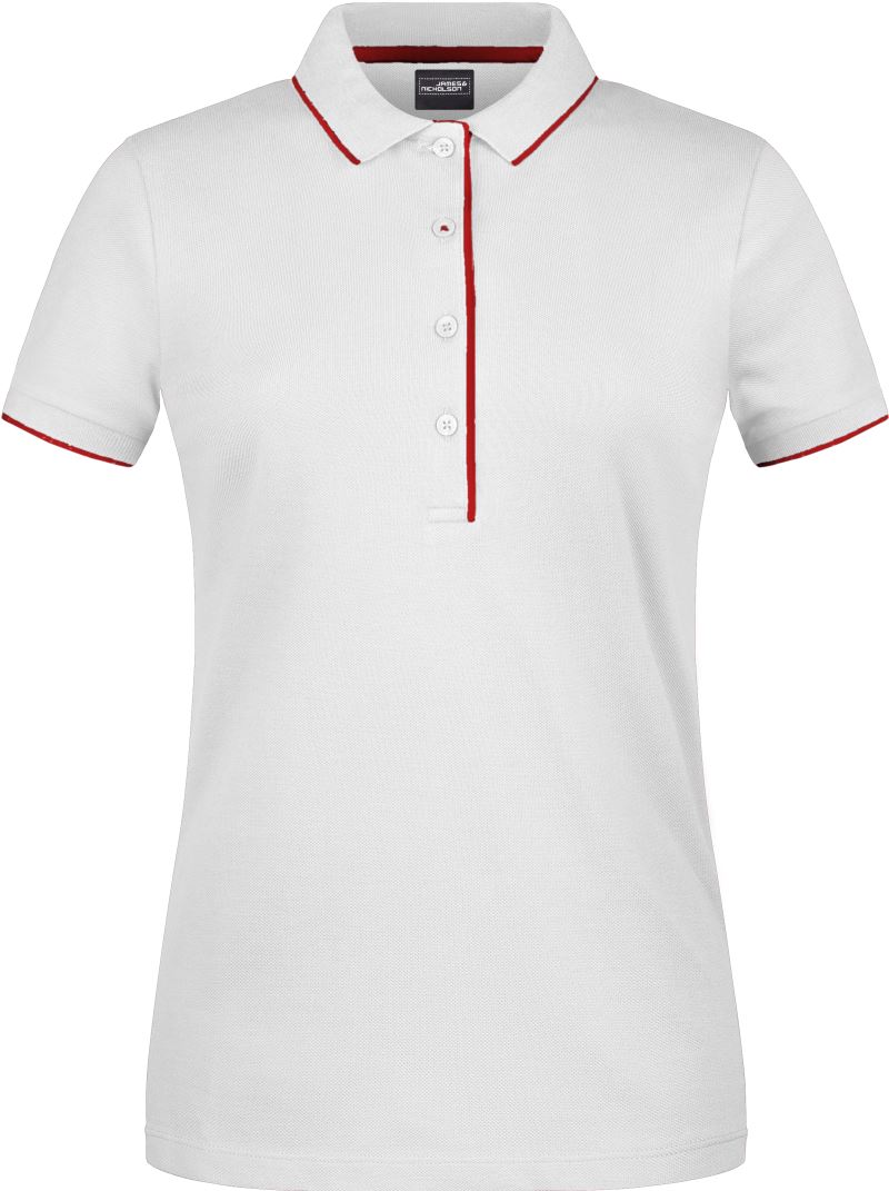 Levně Dámské piqué polo s kontrastní légou - white/red