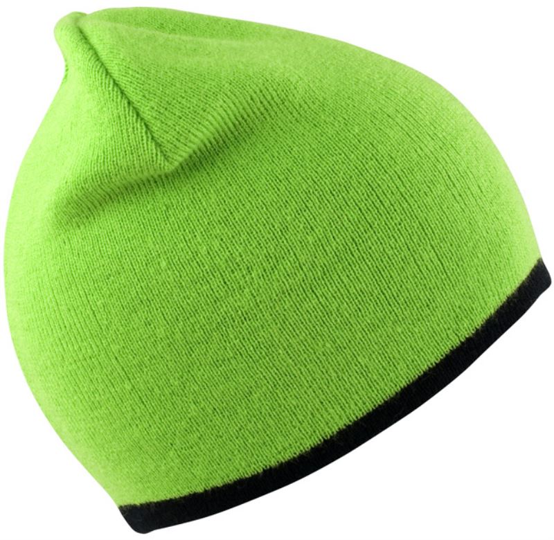 Levně Oboustranná pletená čepice - lime green/black