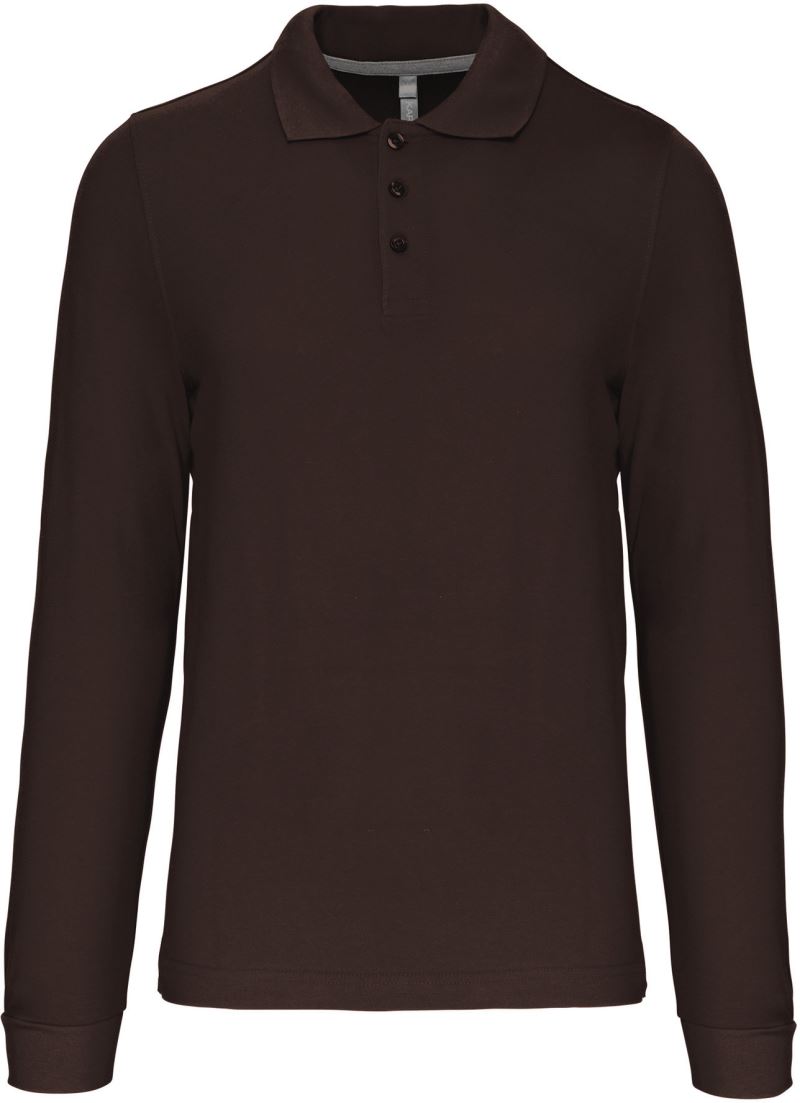 Levně Pánské piqué polo s dlouhým rukávem - chocolate