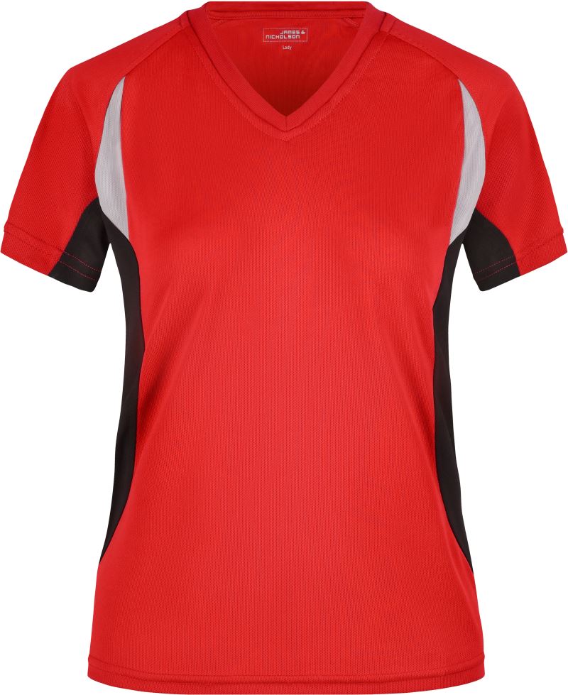 Levně Dámské běžecké tričko s výstřihem do V - red/black