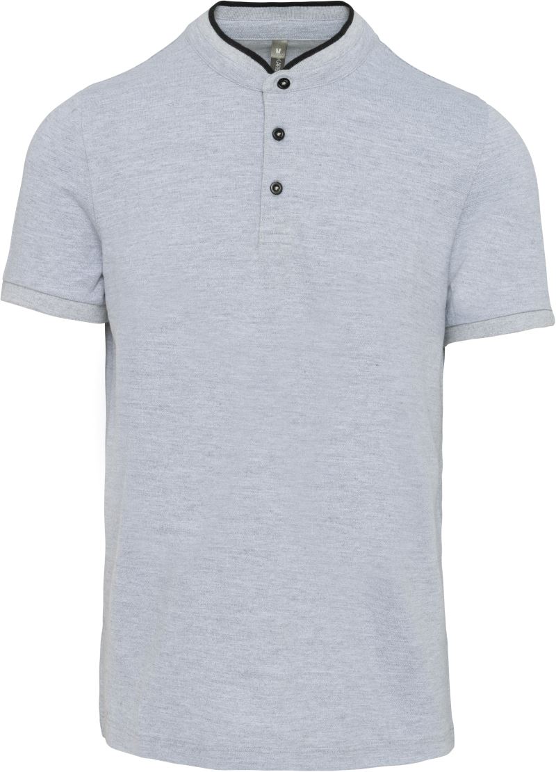 Levně Pánské polo s mao límcem - oxford grey/black