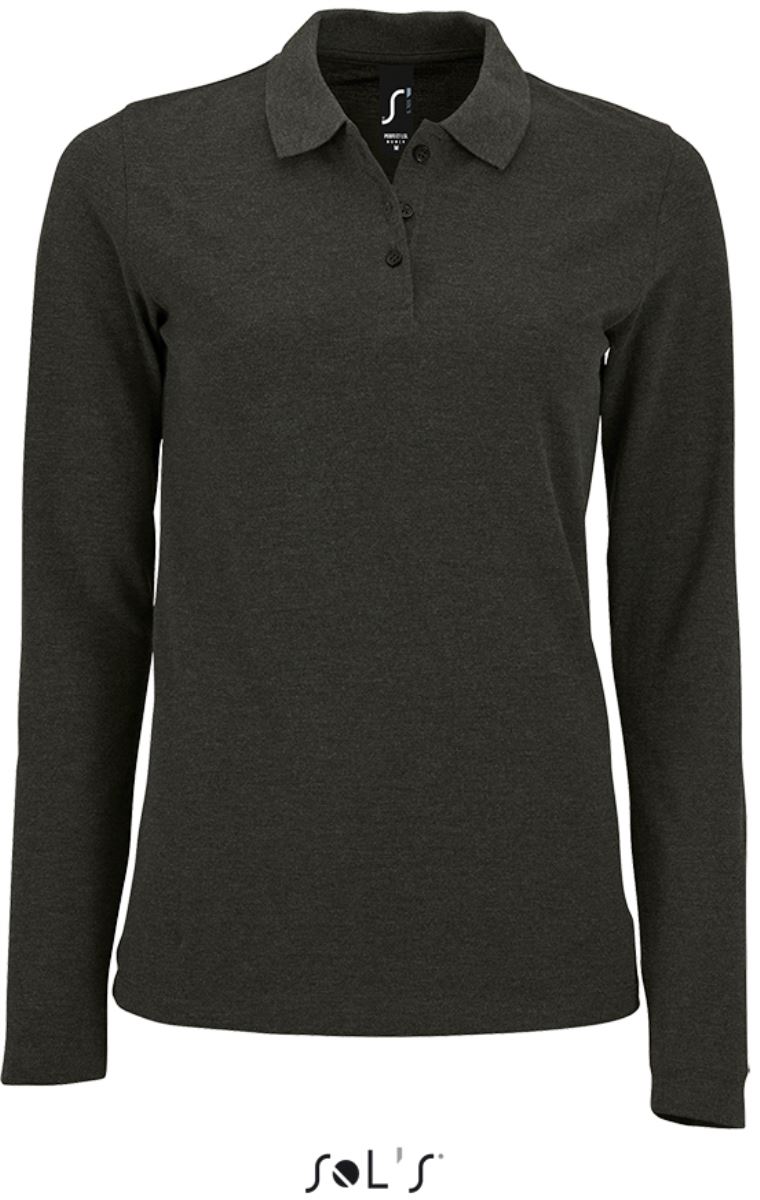Levně Dámské piqué polo s dlouhým rukávem - charcoal melange