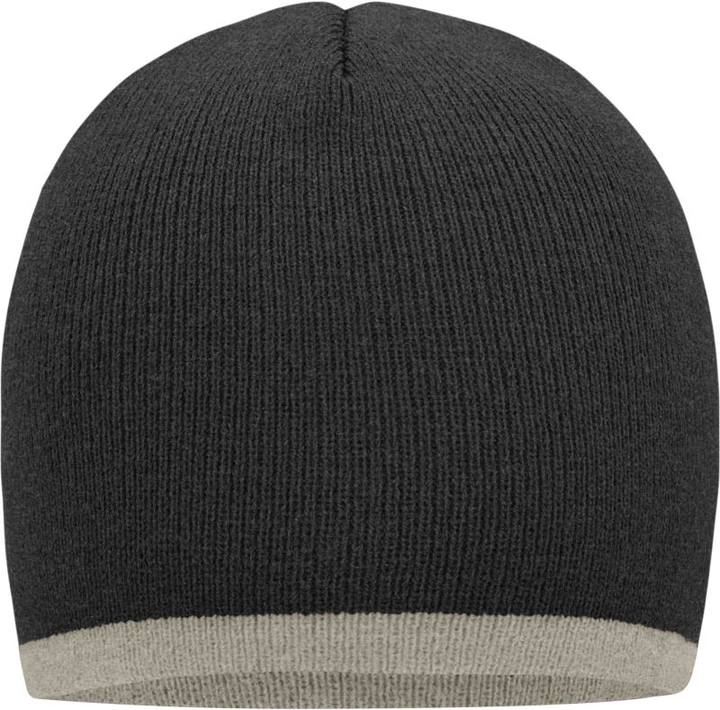 Levně Pletená čepice s kontrastním lemem - grey melange/light grey melange