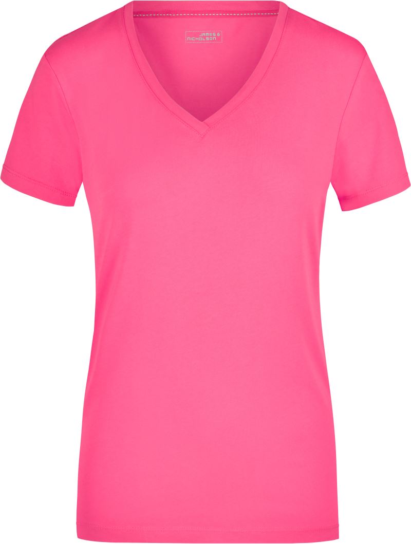 Levně Dámské elastické tričko s výstřihem do V - pink