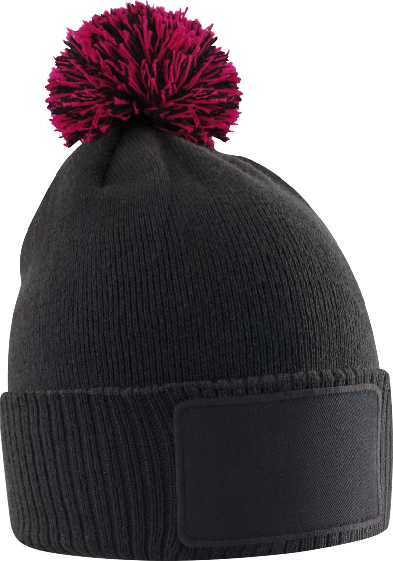 Levně Dětská pletená čepice s bambulí "Snowstar" - black/classic red