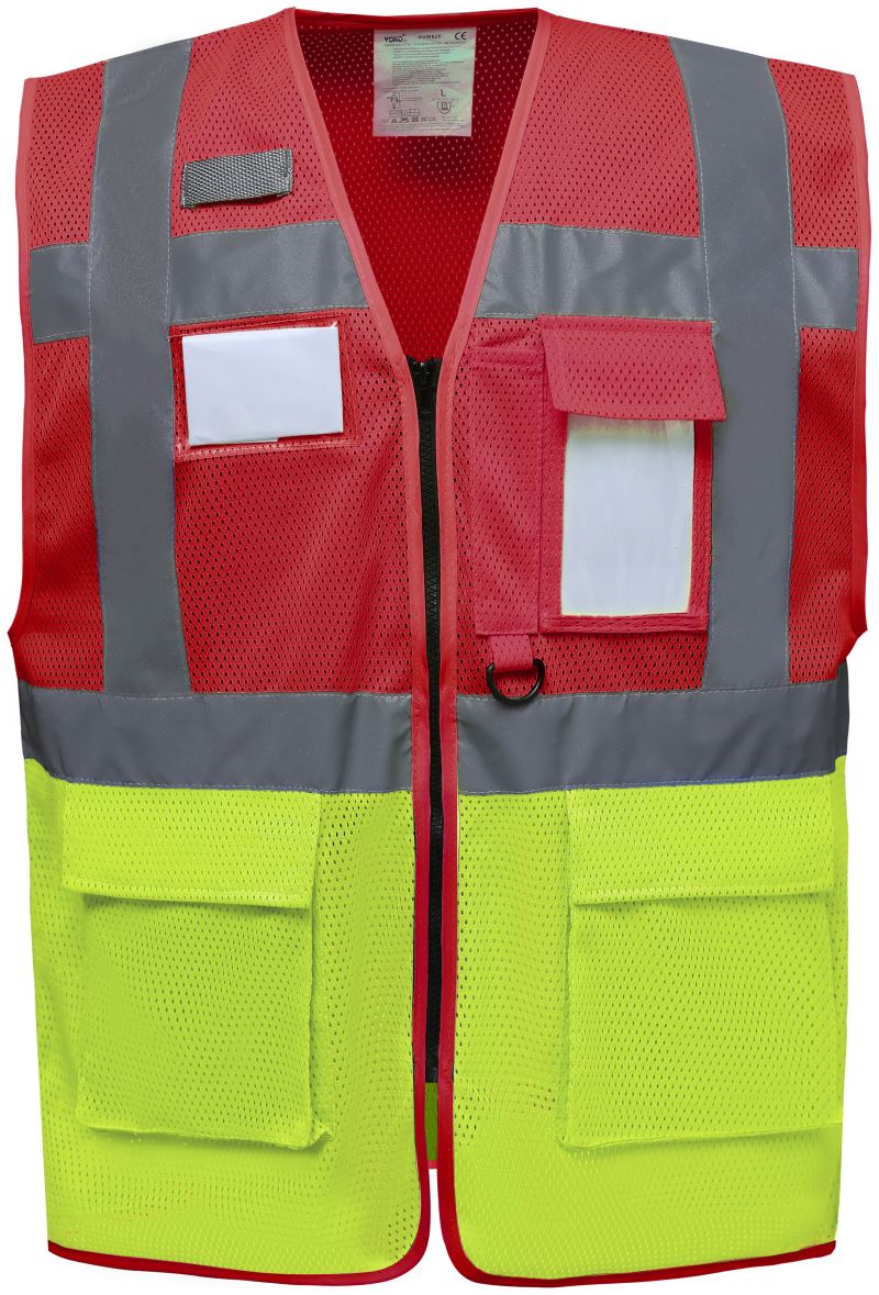 Hi-Vis síťovaná bezpečnostní vesta - red/hi vis yellow