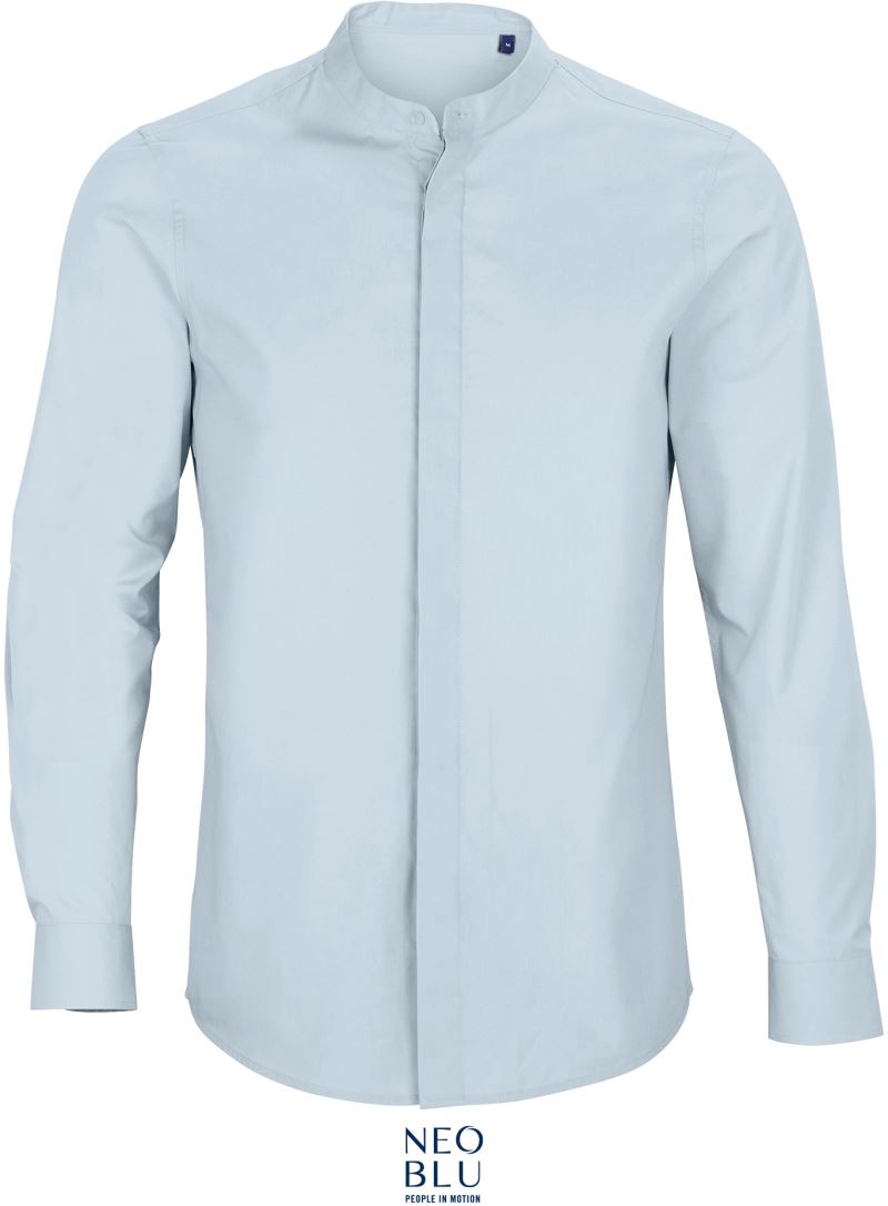 Levně Popelínová košile s dlouhým rukávem a Mao límečkem - soft blue