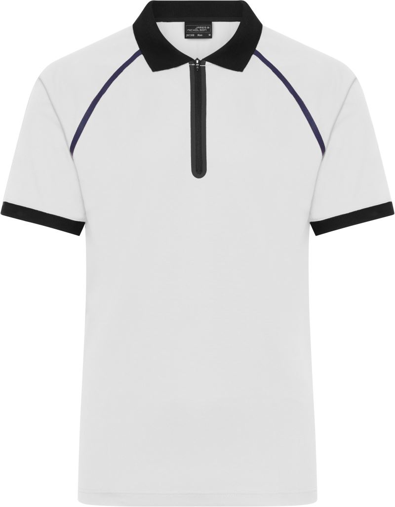 Levně Pánské piqué polo se zipem - white/black