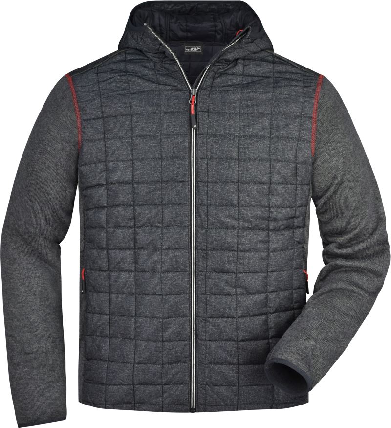 Levně Pánská pletená hybridní bunda - grey melange/anthracite melange