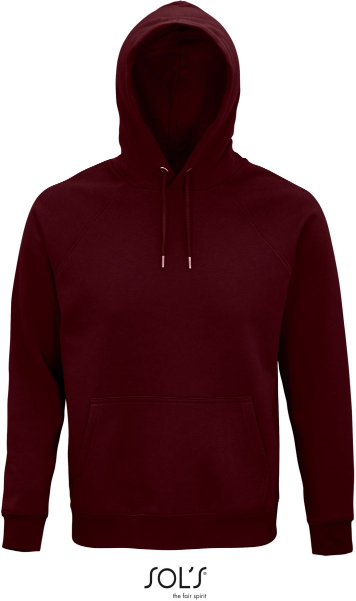 Levně Unisex raglánová mikina s kapucí z bio bavlny - burgundy