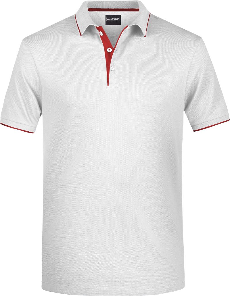 Levně Pánské piqué polo s kontrastní légou - white/red