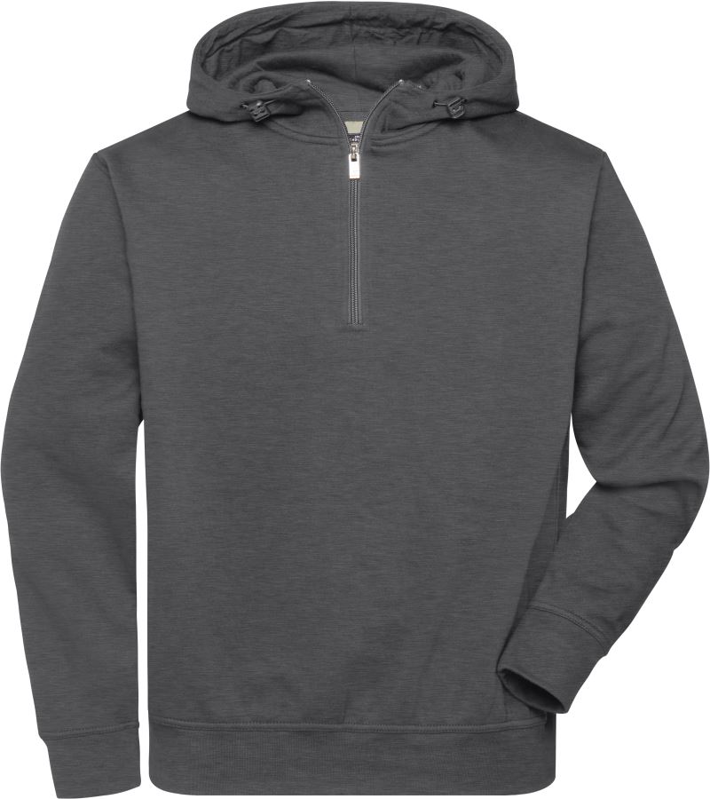 Levně Prac. mikina z bio bavlny, kapuce, "1/4" zip - dark melange