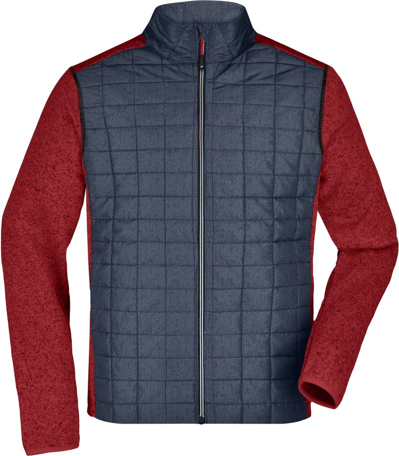 Levně Pánská pletená hybridní bunda - red melange/anthracite melange