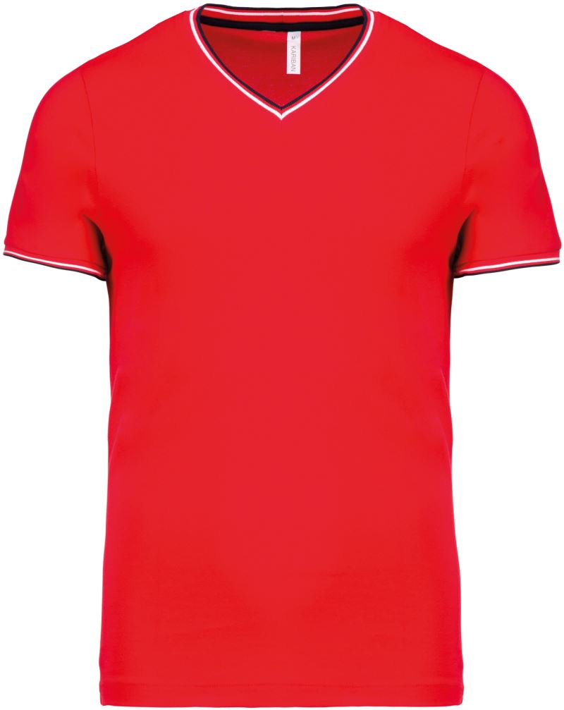 Levně Pánské piqué tričko s výstřihem do V - red/navy/white